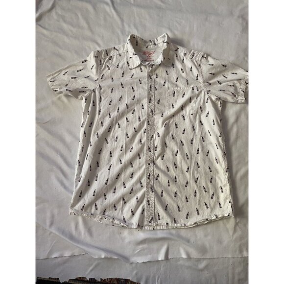 Budweiser Mens XL Button-Up Shirt Beer Bottle Print Short Sleeve Cotton - Picture 1 of 6